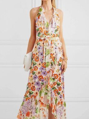 NWOT ALICE + OLIVIA Evelia Floral Ruffle Silk Maxi Dress in Multi XS $595